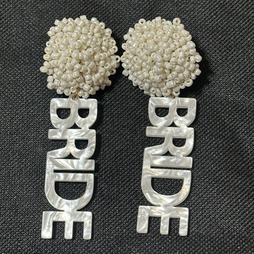 Bride Earrings Beaded Acrylic White